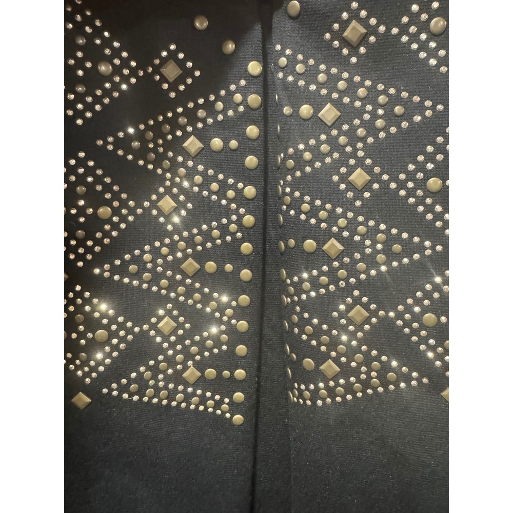 Daytrip Women Black Studded Rhinestone Open Front Vest Sheer Hem Size L USA Made